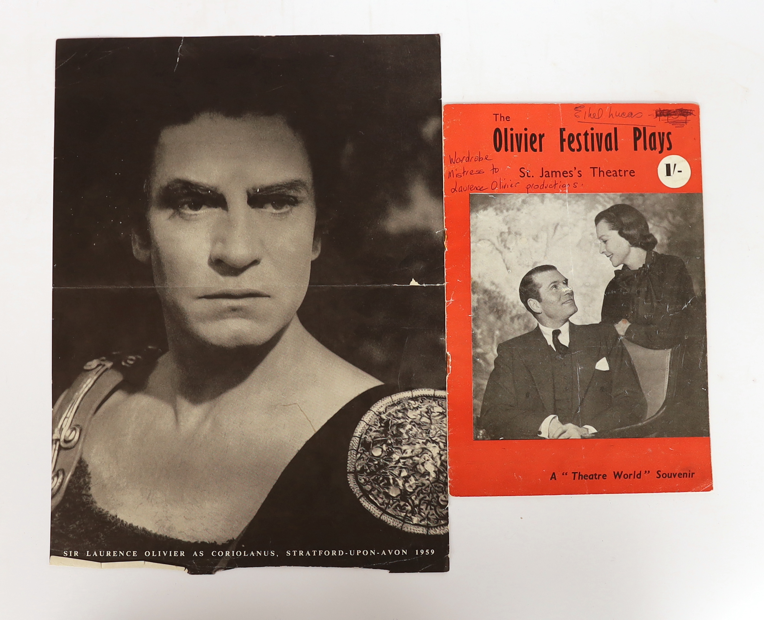 A 1951 Festival of Britain, St. James’s Theatre souvenir programme for The Olivier Festival Plays - ‘’Caesar and Cleopatra’’ and ‘’Antony and Cleopatra’’, the personal copy of Ethel Lucas, Wardrobe mistress to Laurence O